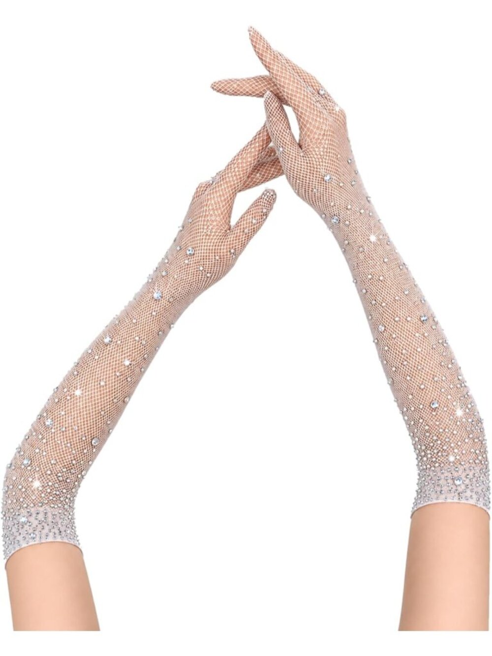 Women's White Rhinestone Mesh for Halloween Fishnet Weddings Parties Gloves